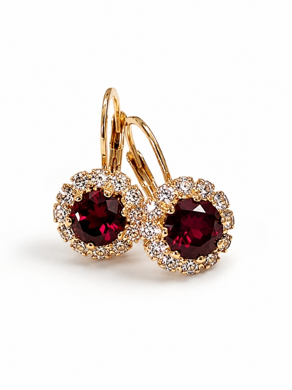 🌟3/$15 Gold-tone Garnet Halo Drop Earrings